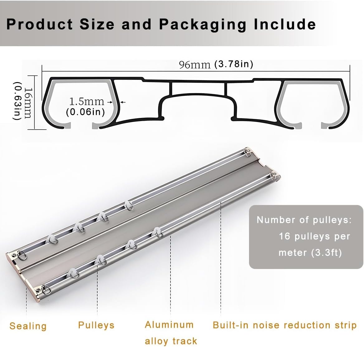 ダブル天井取り付けカーテンレールロッド - 1m～5m、間仕切り、リビングルーム、寝室用ダブルスライドカーテンレールシステムキット
