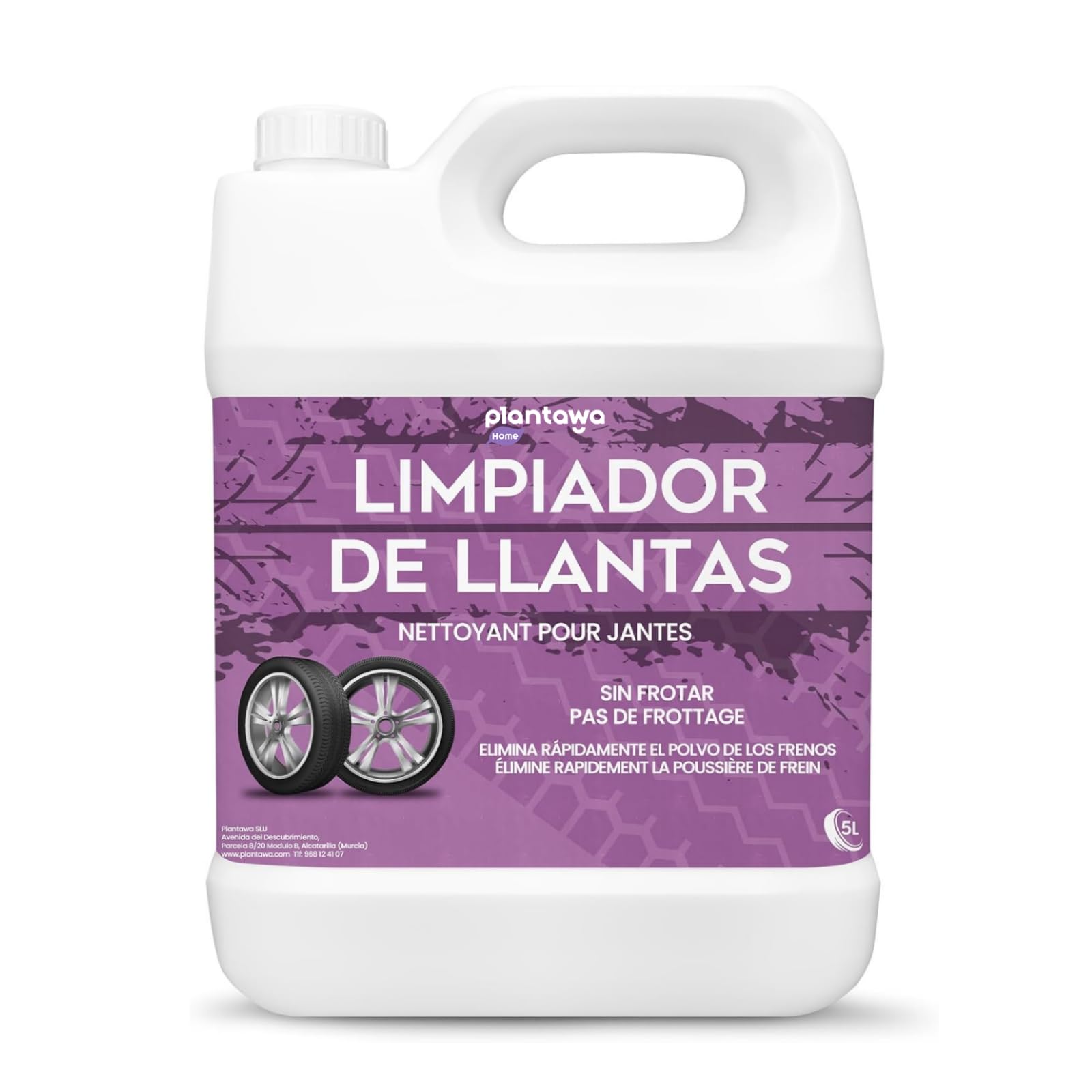 Plantawa Limpia Llantas Coche 5 Litros, Cuidado del automóvil, Profesional para Autos, Sin frotar, Limpieza y Descontaminante Suciedad para llantas, Productos Limpieza Coche y Moto.