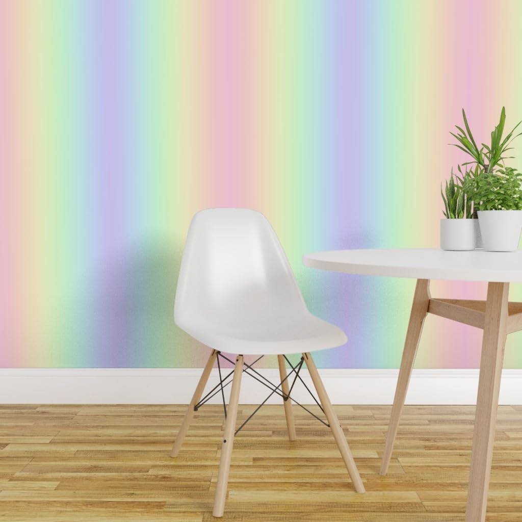Spoonflower Removable Wallpaper 6ft x 2ft - Rainbow Pastel Fairy Mermaid Unicorn Pink Yellow Ombre Custom Pre-Pasted Wallpaper