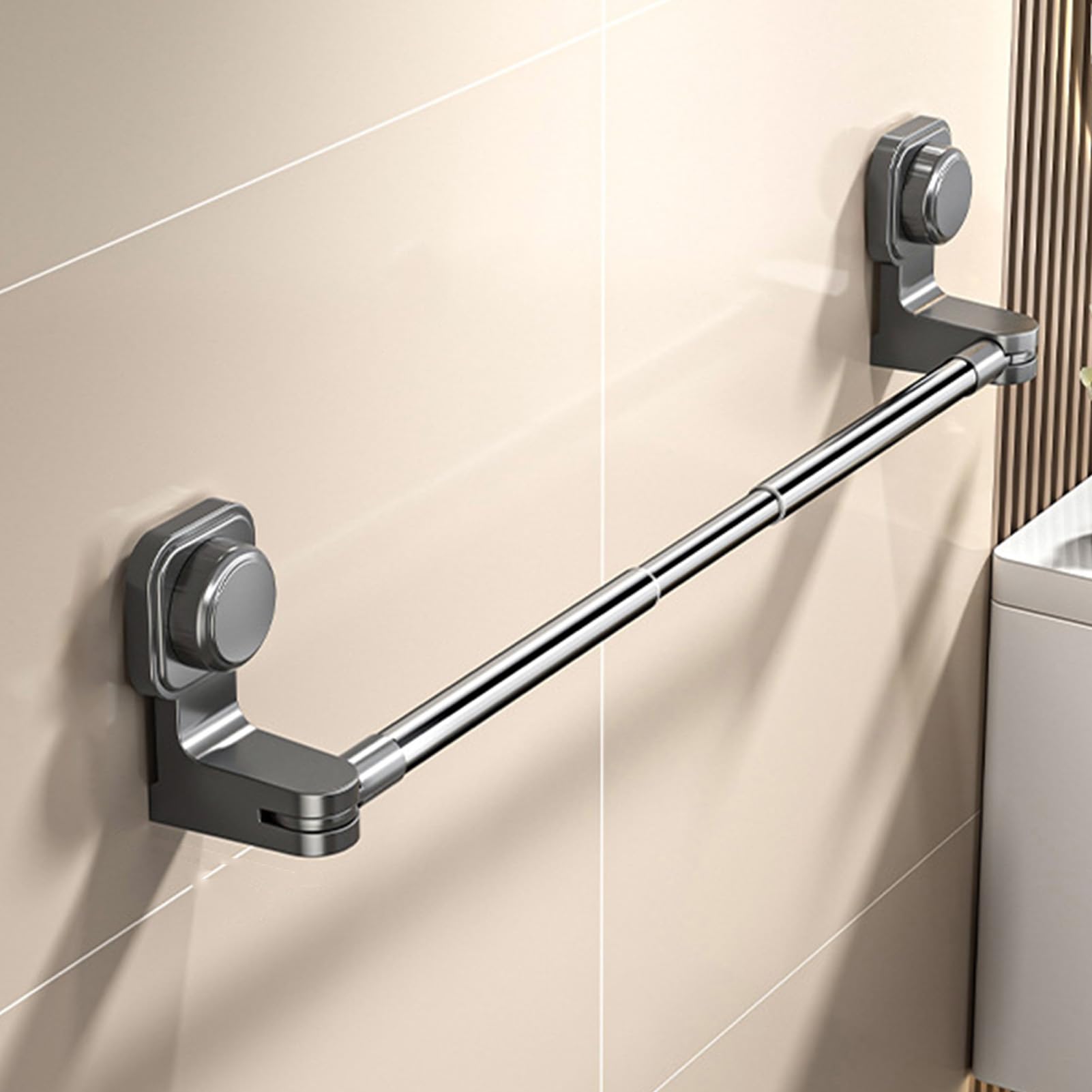 Towel Rail Scalable Vacuum Suction Holder Bath Bar Sucker Hook No Drilling Wall Mounted Rack Reusable(Grey,65-130cm)