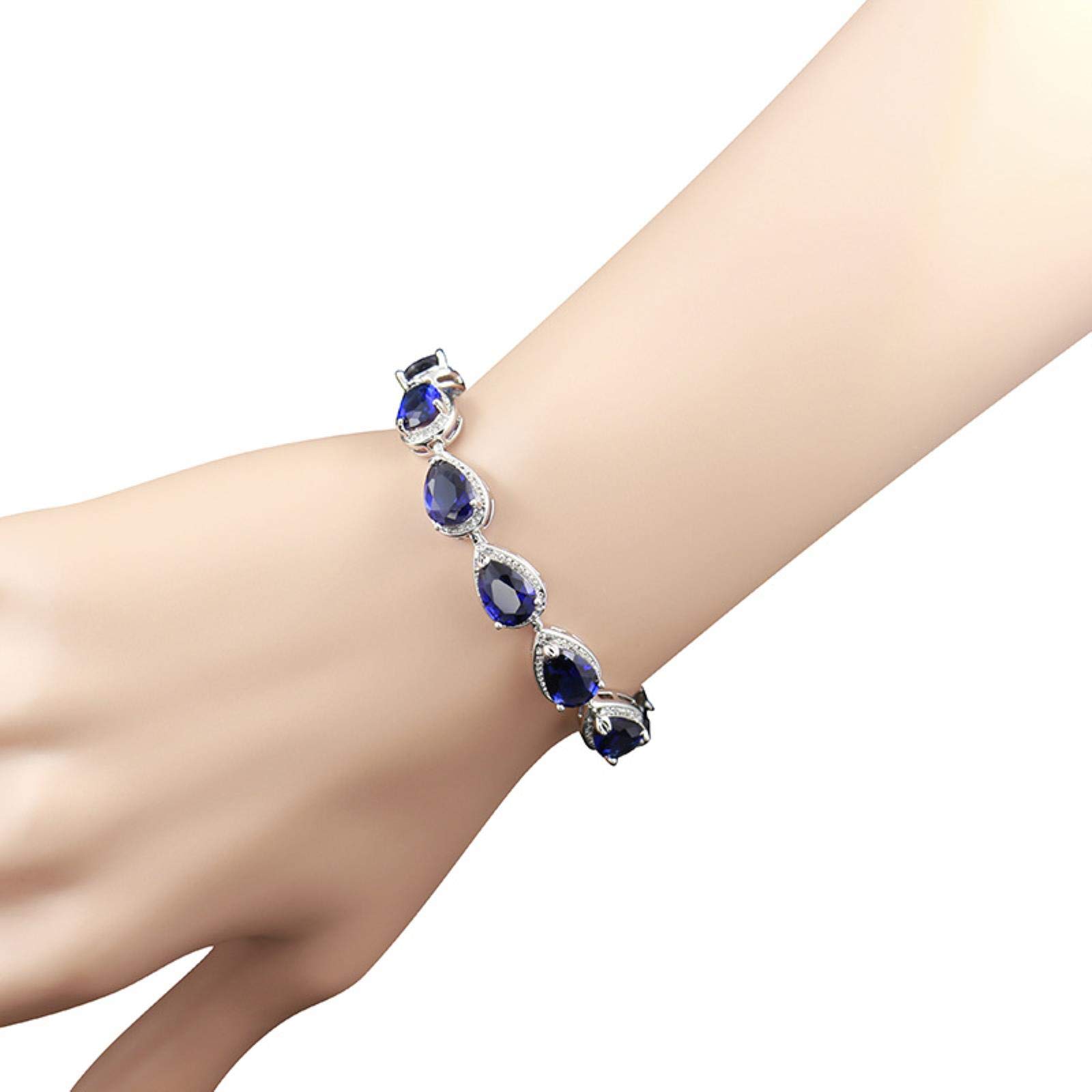 Conjunto de Joyas de Plata 925, Gota de Agua, Zafiro, Piedras Preciosas, Anillo de circón, Pendientes, Collar, Pulsera para Boda Femenina, 4SET, 6