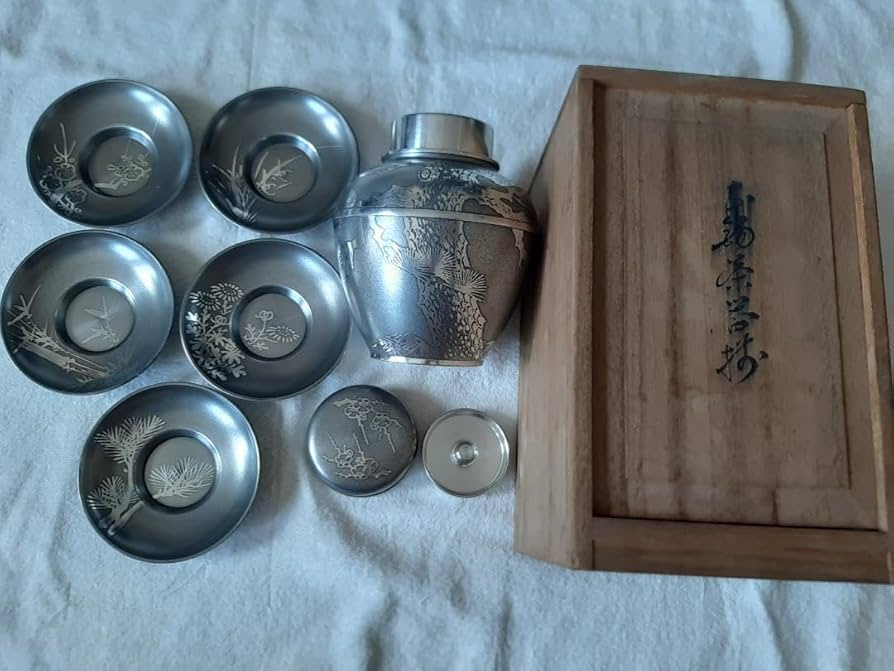錫製 乾茂號造 茶壺 茶器 茶筒 桐箱 茶托 煎茶道具