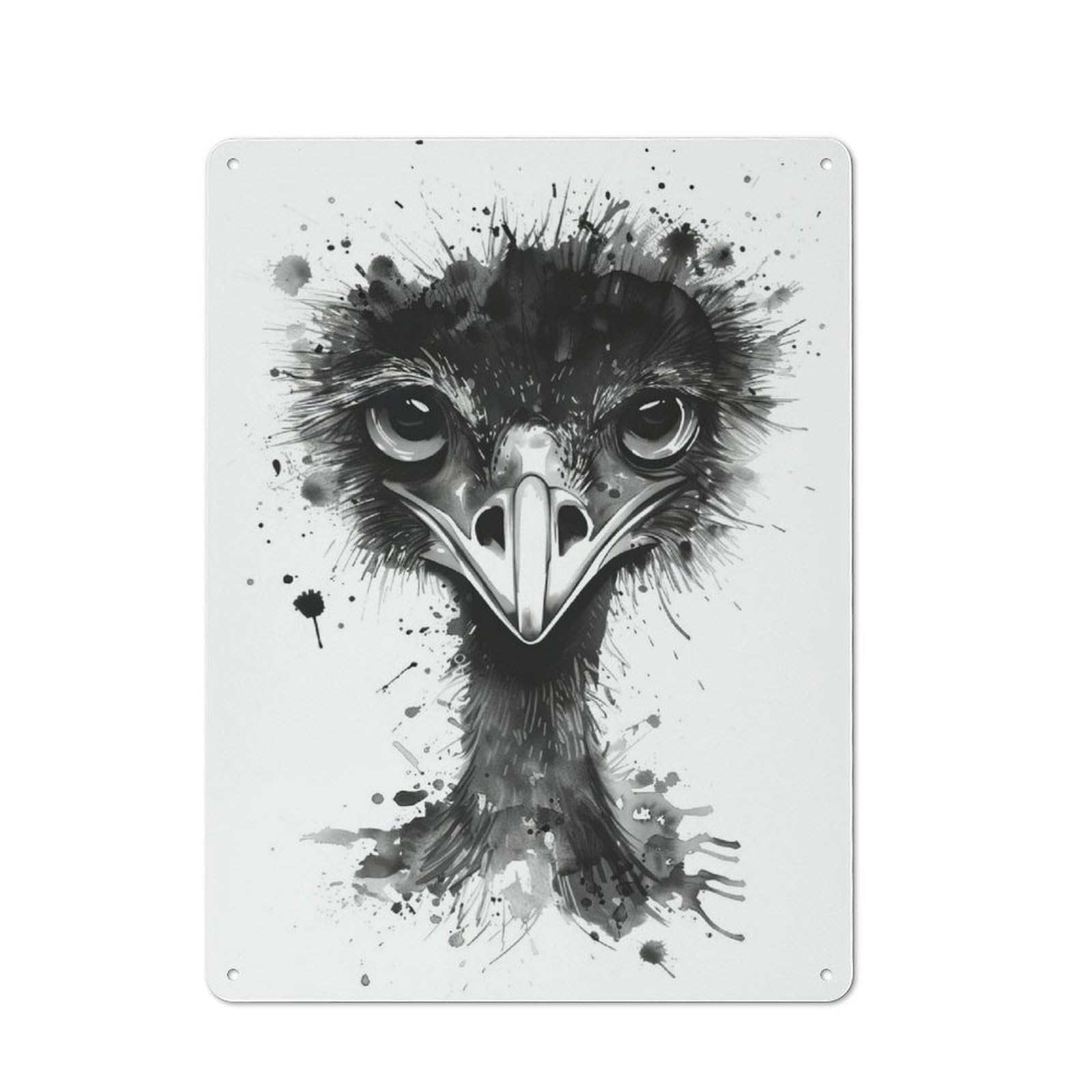 Garage Style Ostrich Watercolor Decorative Metal Plaque 40x30cm, Garage Wall Decor for Workshop, Basement, Shed Or Games Room