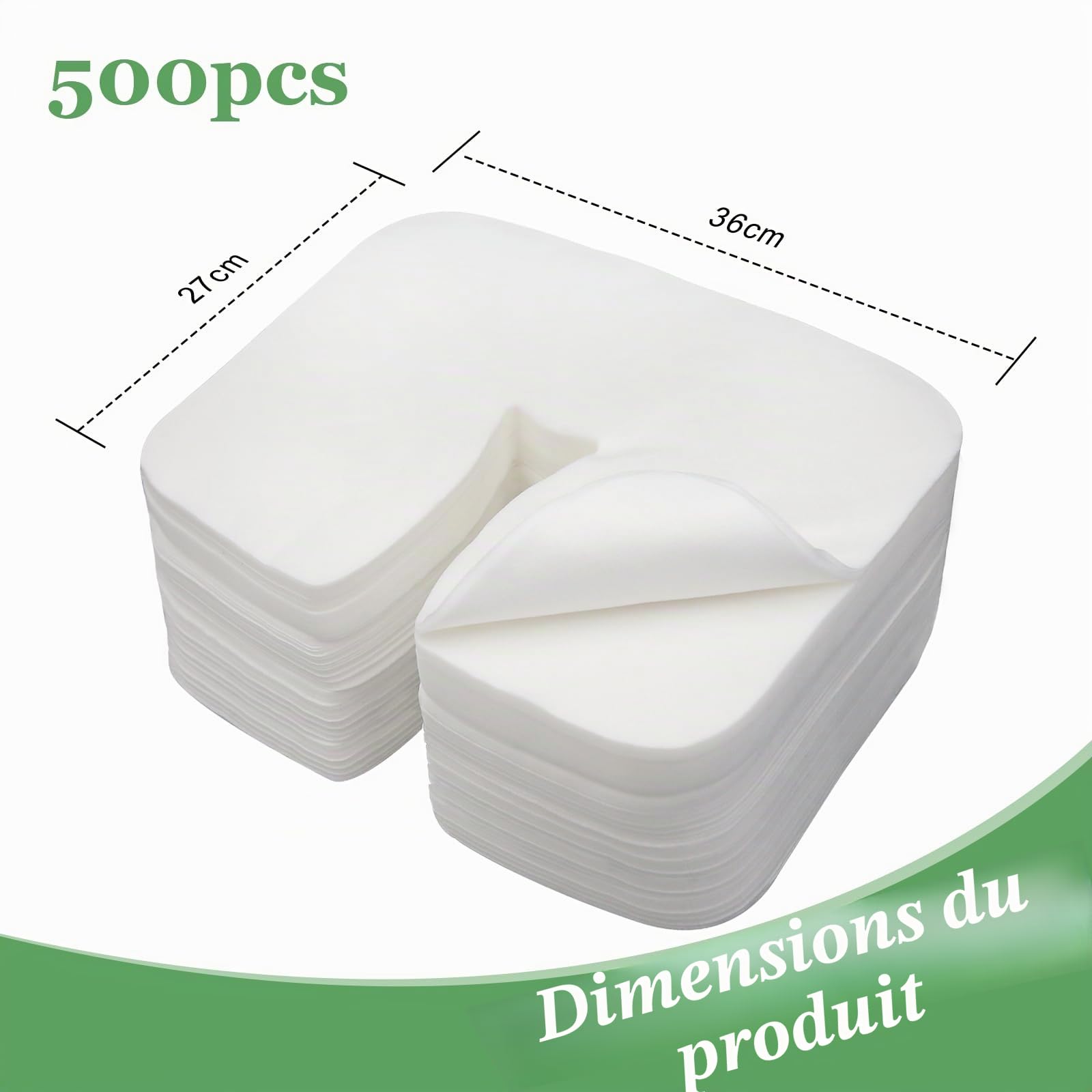 500pcs Coussin Facial Jetable de Massage, Protege Têtière pour Table de Massage, Coussin Jetable pour I'appui-tête de la Table de Massage pour Salons Beauté Spa Hôtels (26 x 37cm)