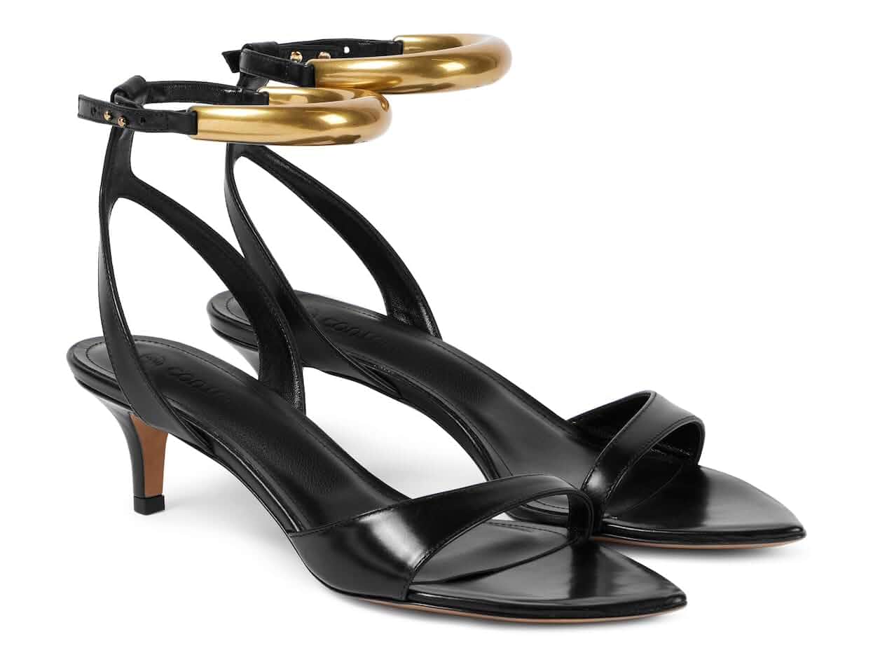 Coutgo Womens Low Kitten Heels Sandals Strappy Pointed Open Toe One Strap Metal Summer Dress Shoes