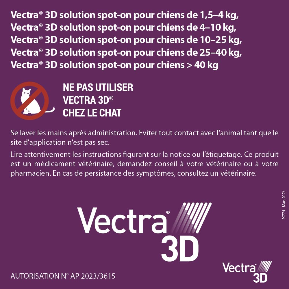 Vectra 3D Solution Spot-on pour Chiens > 25–40 kg - 3 pipettes