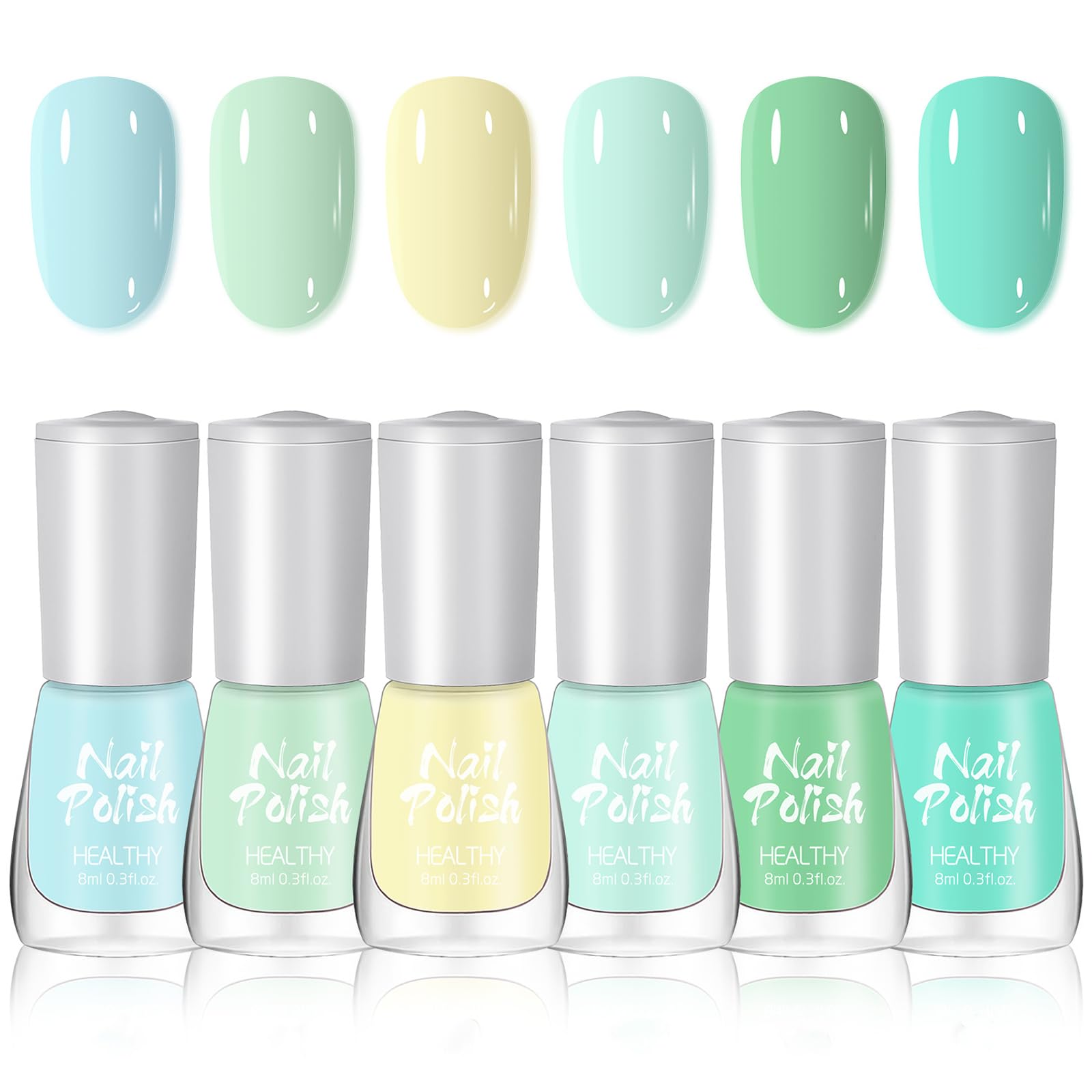 Nail Polish Set - 6Pcs Nail Varnish Sets - Quick Dry & Long Lasting Green Blue Yellow Varnish - Water Based Natural Nail Varnish Sets for Women DIY Nail Art - No Need Cure