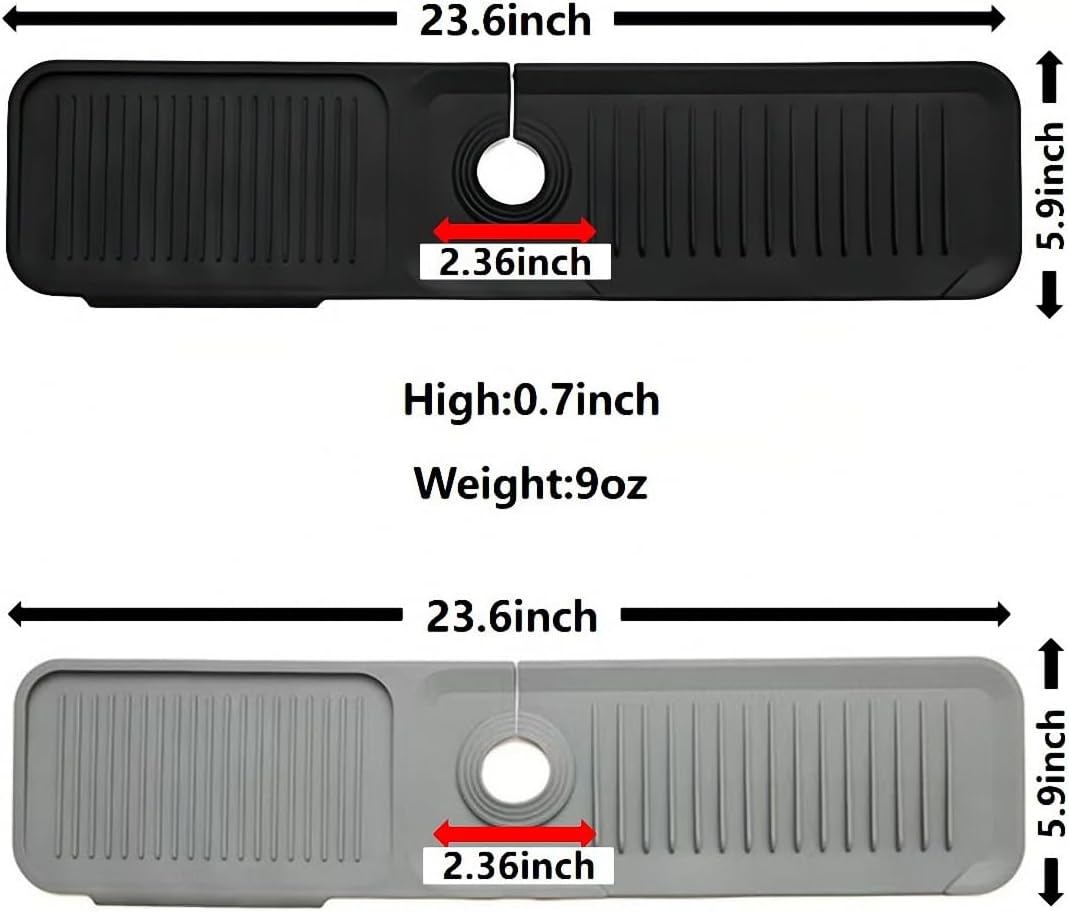 23.6" Adjustable Silicone Sink Splash Guard,5°Slope Drain Design, Silicone Faucet Mat for Kitchen Sink, Kitchen Sink Organizer,Keep Countertops Dry | Non-Slip Organizer for Sponge, Soap, Cups Black