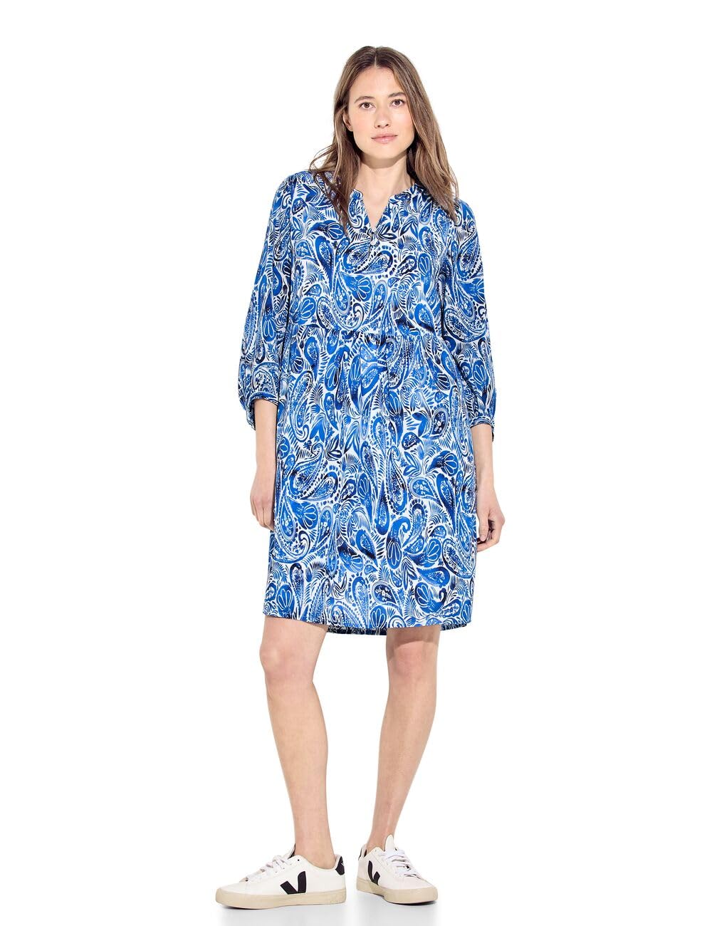 CECIL Sommerkleid knielang – bedruckt, 100% Baumwolle, vanilleweiß