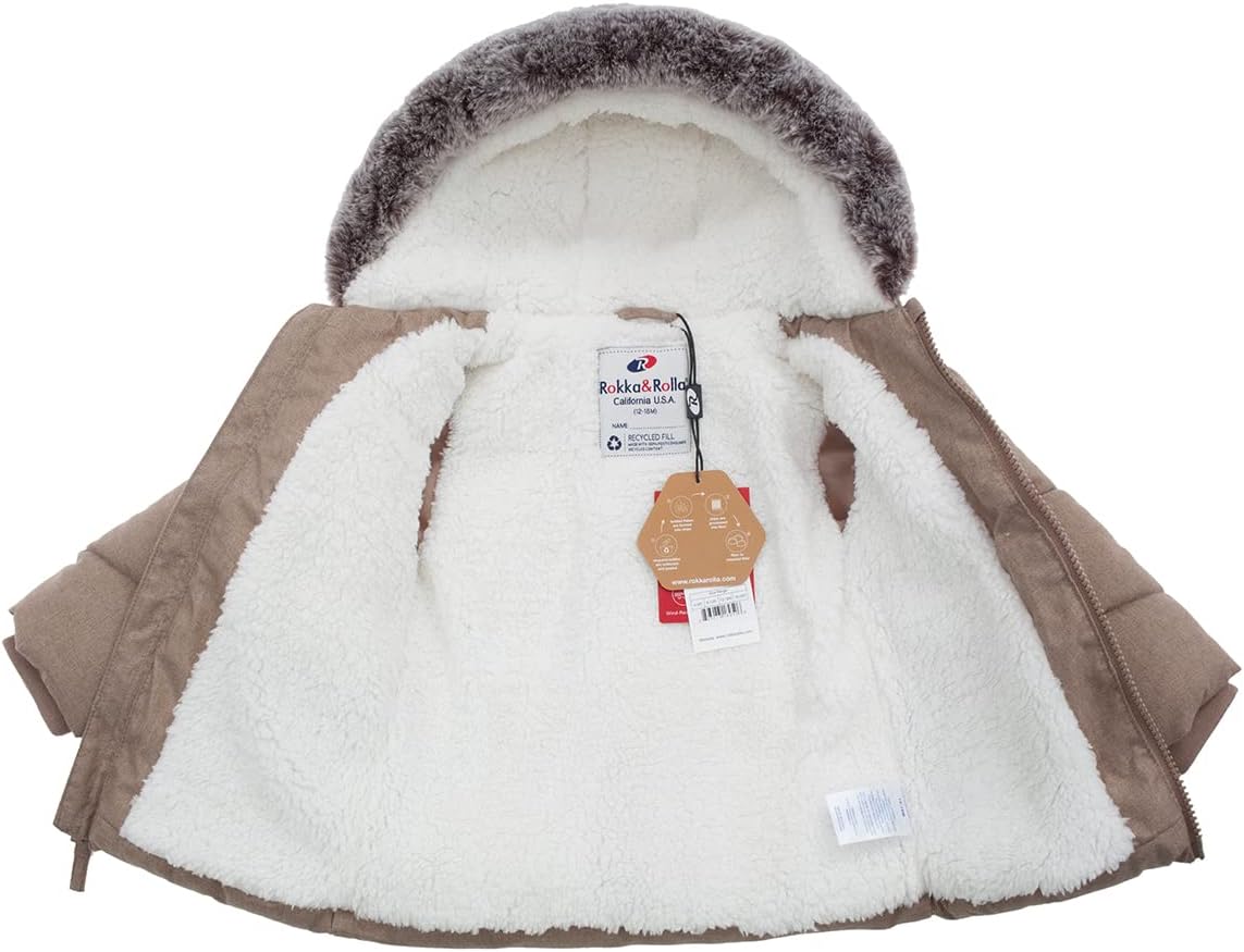 Rokka&Rolla Baby Boys' Sherpa Lined Puffer Jacket Warm Winter Coat with Mini Fur Trim Hood for Newborn Infants Toddler - Image 3