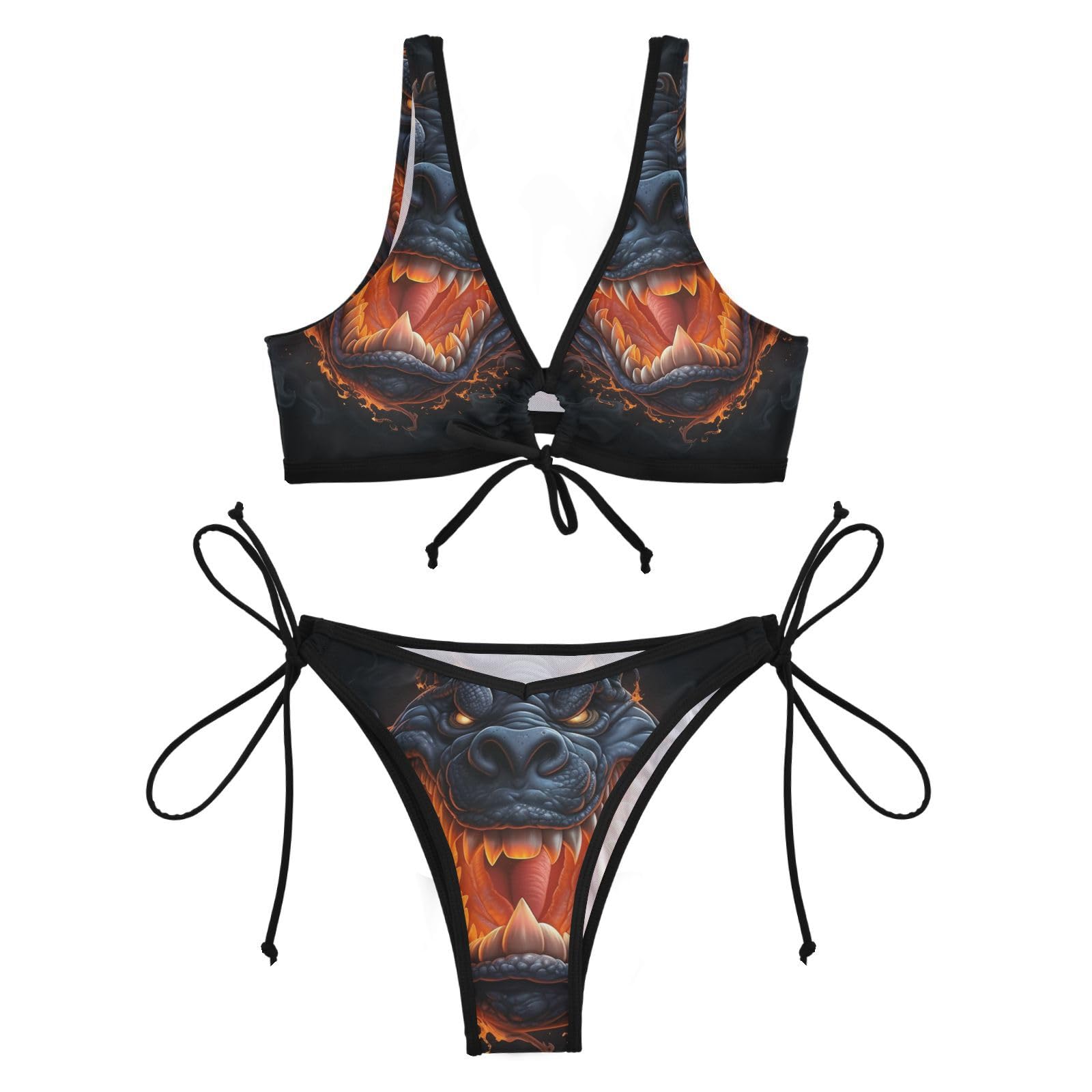 Cool Animal Art Hippopo Bikini Swimwear Beachwear Two Pieces Set Swimsuit for Beach Girl Women