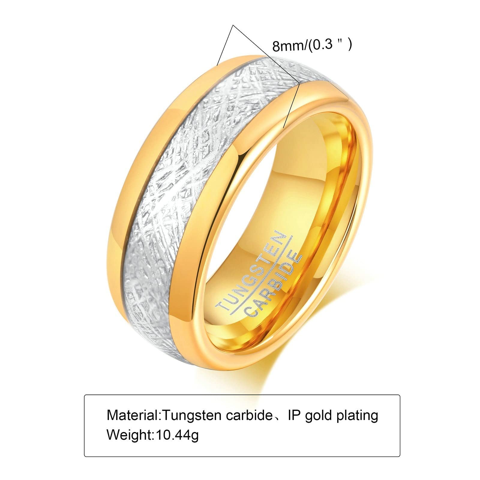 Aeici - Anillos para mujer y hombre, anillo de boda de tungsteno de oro plateado de 8 mm
