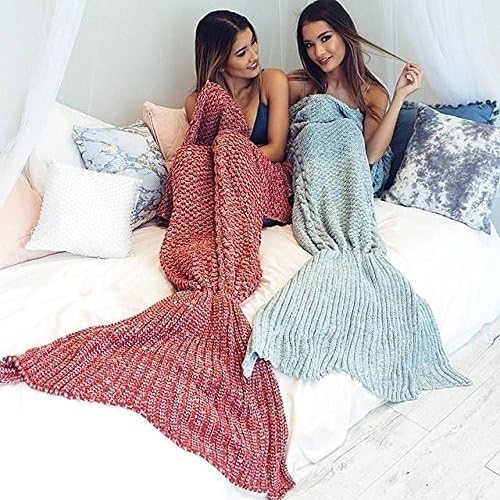 Catalonia Mermaid Tail Blanket with Anti-Slip Neck Strap, Soft Silky Hand Knitted Mermaid Sleeping Blanket for Girls Women Adults Teens All Seasons Sleeping Bag (Red)