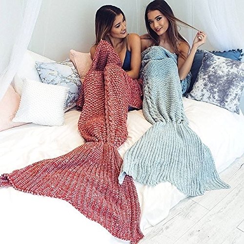 Catalonia Mermaid Tail Blanket With Anti-Slip Neck Strap, Soft Silky Hand Knitted Mermaid Sleeping Blanket For Girls Women Adults Teens All Seasons Sleeping Bag (Red) #TOP3