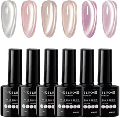 STROKES Cat Eye Gel Nail Polish Set for Pink Brown Glitter Holographic Cat Eye,Shimmery Finish 7.5Ml Salon Gel Manicure and Nail Art DIY at Home, Bright Moonlight (ROSE SILK)