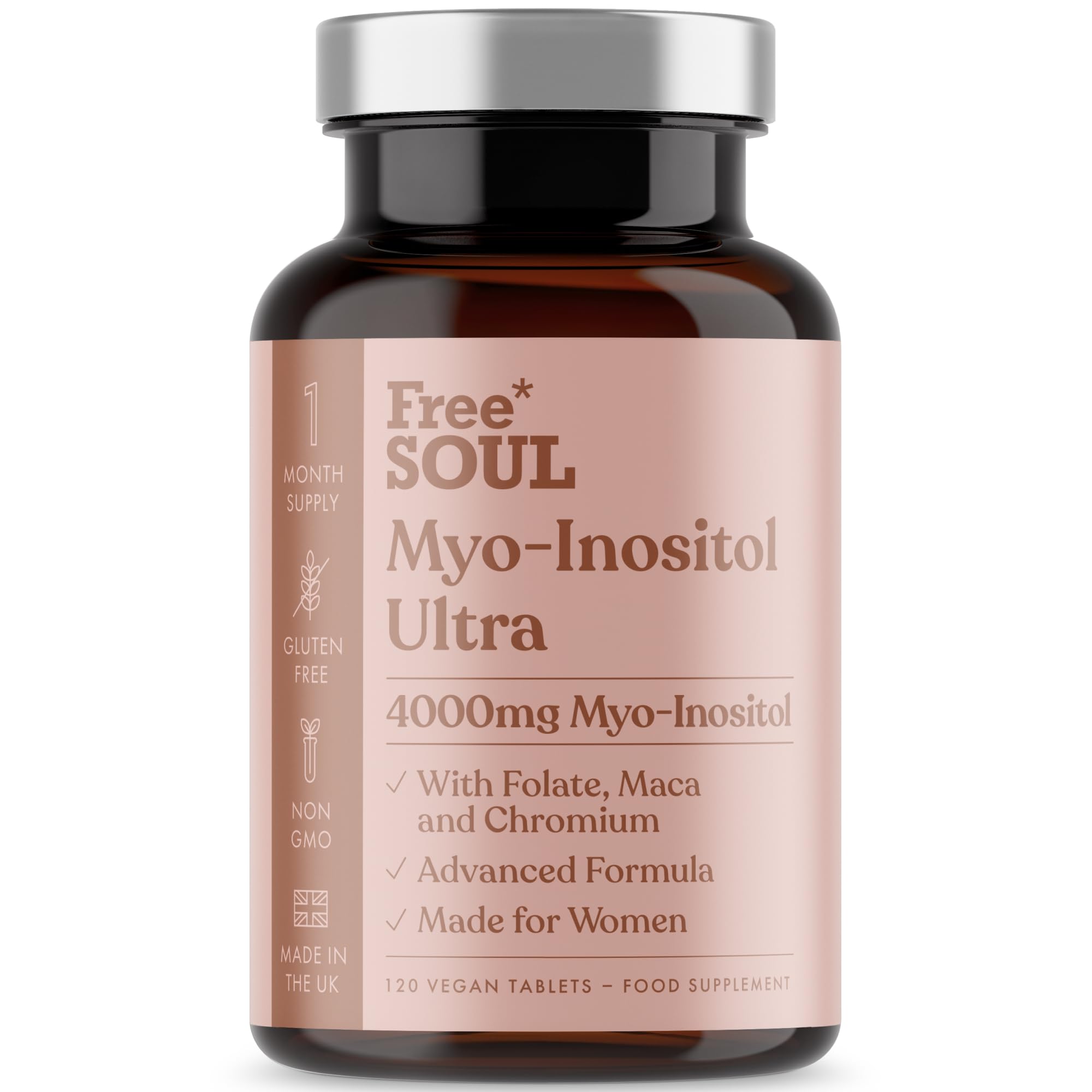 Free Soul Myo-Inositol Ultra Supplement | 4,000mg Myo-Inositol, 200ug Folate, 100ug Chromium Plus 10,000mg Maca for Women | Supplements for Women | Vegan & Gluten-Free | 360 Tablets