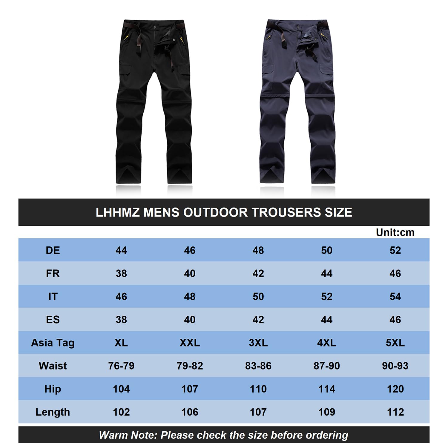 LHHMZ Hommes Pantalon de Randonnée Convertible Extérieur à séchage Rapide Respirant Imperméable Zip Off Pantalon
