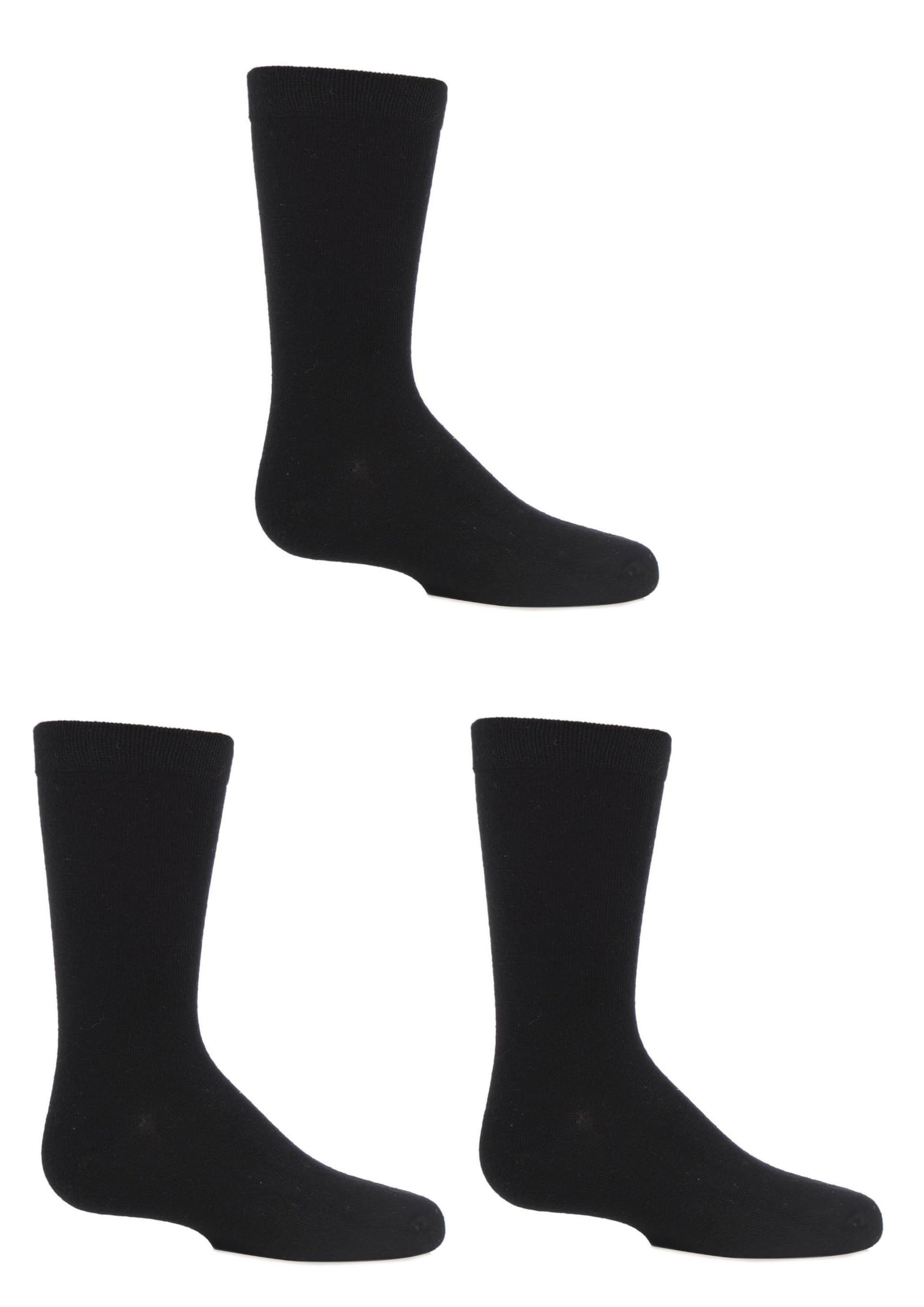 Sockshop Boys Black And Girls 3 Pair Plain Bamboo Socks With Comfort Cuff And Handlinked Toes - 12.5-3.5 (8-12 Years)