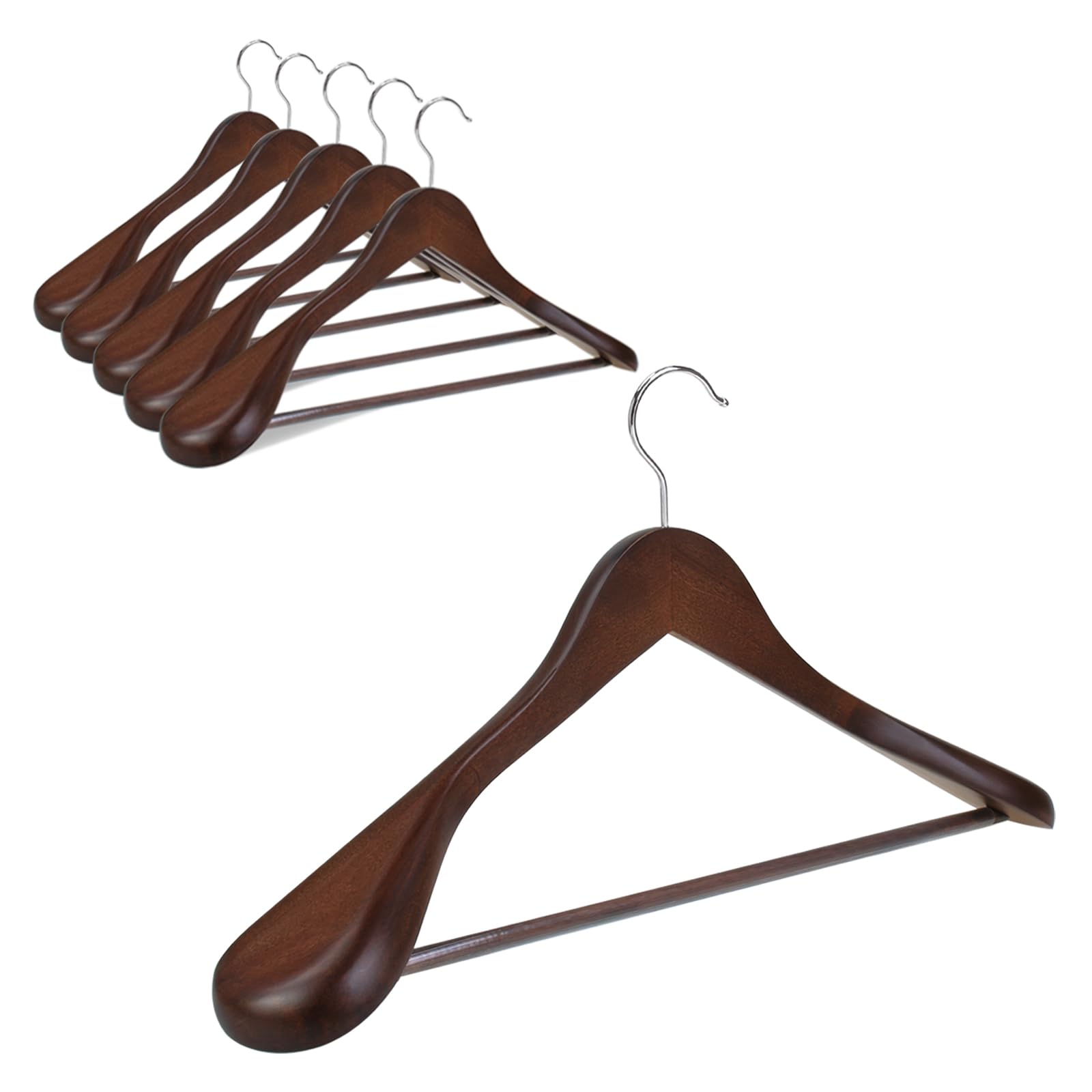 Hangerman Wooden Suit Hangers, 6 Pack Wood Coat Hangers, Jacket Outerwear Shirt Hangers, Glossy Finish with Extra Wide Shoulder, 360 Degree Swivel Hooks Anti-Slip Bar with Rubber