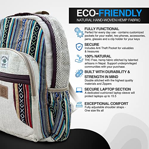 Image of Natural Handmade Large Multi Pocket Hemp Nepal Backpack