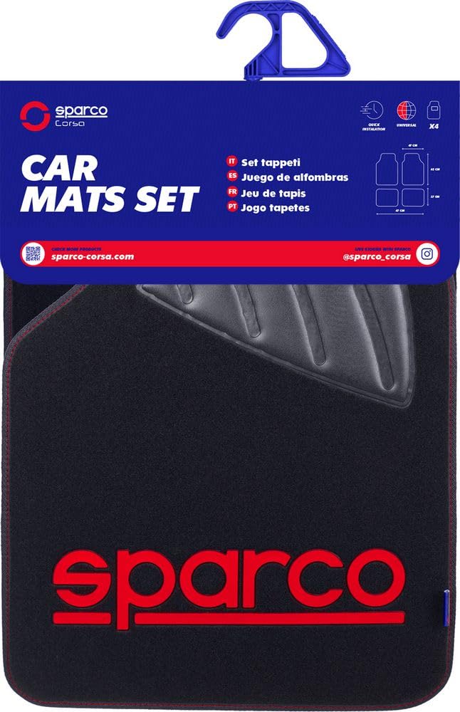Sparco Set Completo tappetini universali Auto Moquette Nero/Rosso Poliestere