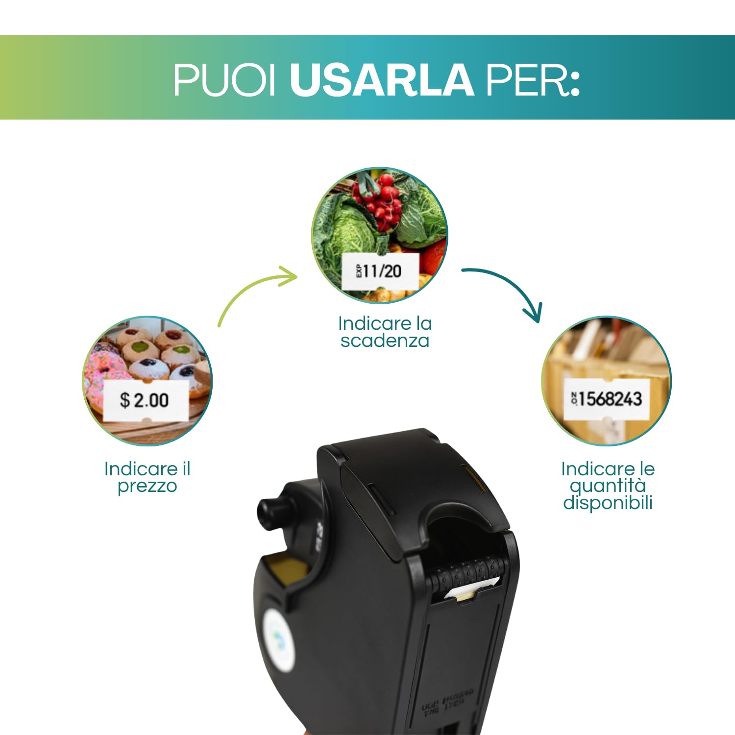 VIRSUS Prezzatrice macchina pistola etichettatrice a 8 caratteri e cifre con 1 linea di stampa + 4 rotoli da 1500 etichette con misura 26x12 etichetta adesiva