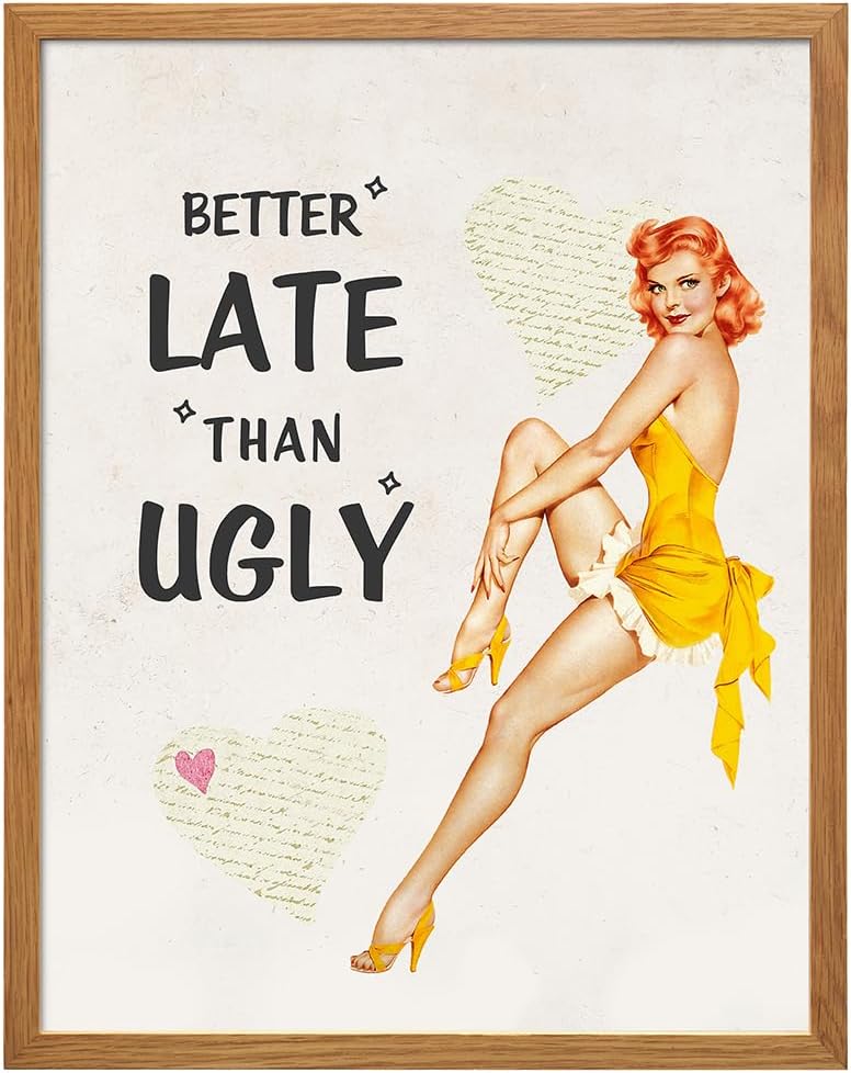 Retro Wall Art For Women 11x14 FRAMED - Vintage Decor 50s Pinup Girl - Funny Bathroom Decor for Women, Bedroom - Unique Art Gift - Retro Vintage Wall Picture - Poster Print