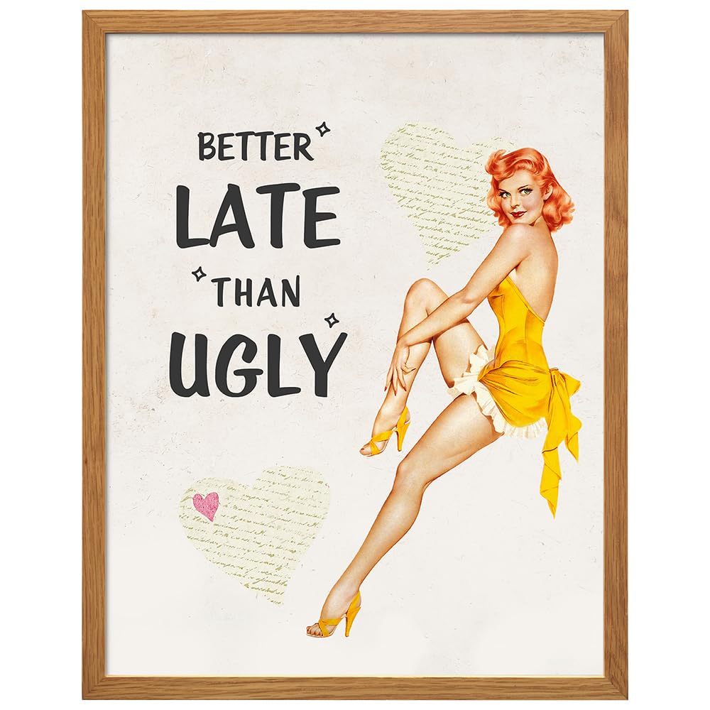 Retro Wall Art For Women 11x14 FRAMED - Vintage Decor 50s Pinup Girl - Funny Bathroom Decor for Women, Bedroom - Unique Art Gift - Retro Vintage Wall