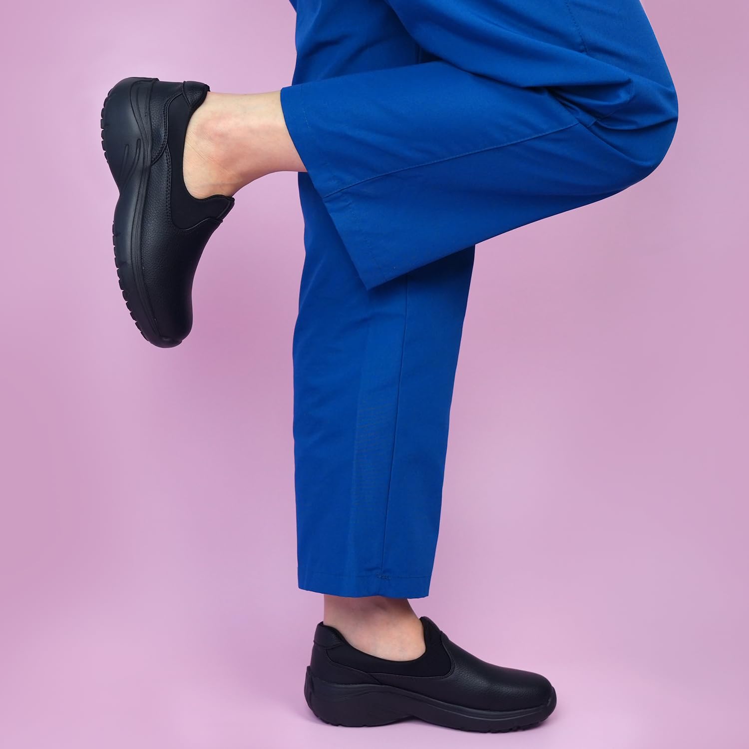 Hawkwell Women's Slip on Lightweight Nursing Shoes Comfortable Slip Resistant Work Shoes, Black Synthetic Leather, 9 M US