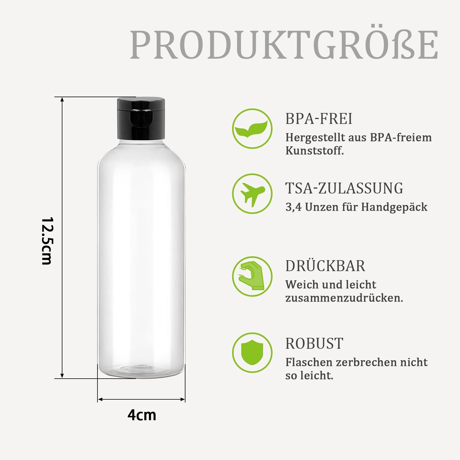 50 Stück Kleine Reiseflaschen für Flüssigkeiten , 100ml Leere Shampoo Flaschen, Klare Kunststoffflaschen mit Klappdeckel und Trichter, Nachfüllbare Kosmetikbehälter Quetschflaschen für Lotion, Reise