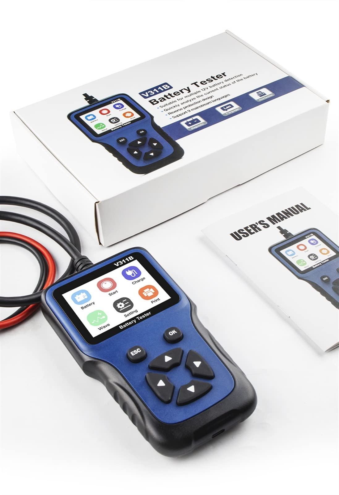 Tester baterii, V311B 12V. Test baterii Detektor akumulatora Tester akumulatora samochodowego Analizator ładowarki Ładowarka Ładowanie Tester Tester narzędzia