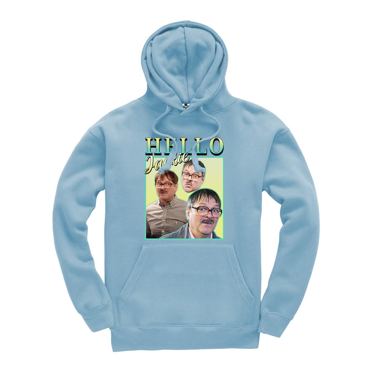 New Spirit Original Unisex Sky Blue Hello Jackie Jim Meme Jumper Funny Adults Hoodie Jumper