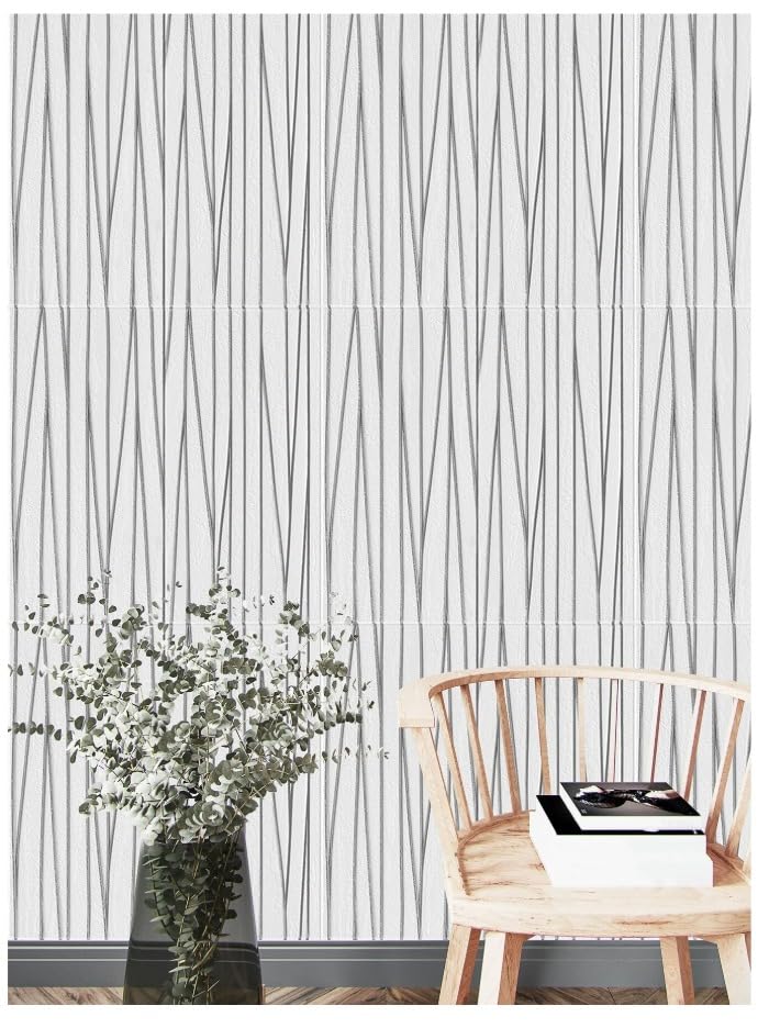 STL 3D Self Adhesive Feather Print PE Foam 70 x 70 cm Wall Stickers/DIY Wallpaper Ideal for Home, Hotel, Living Room, Bedroom & Café Wall Décor (Grey Line, Pack of 5) 1