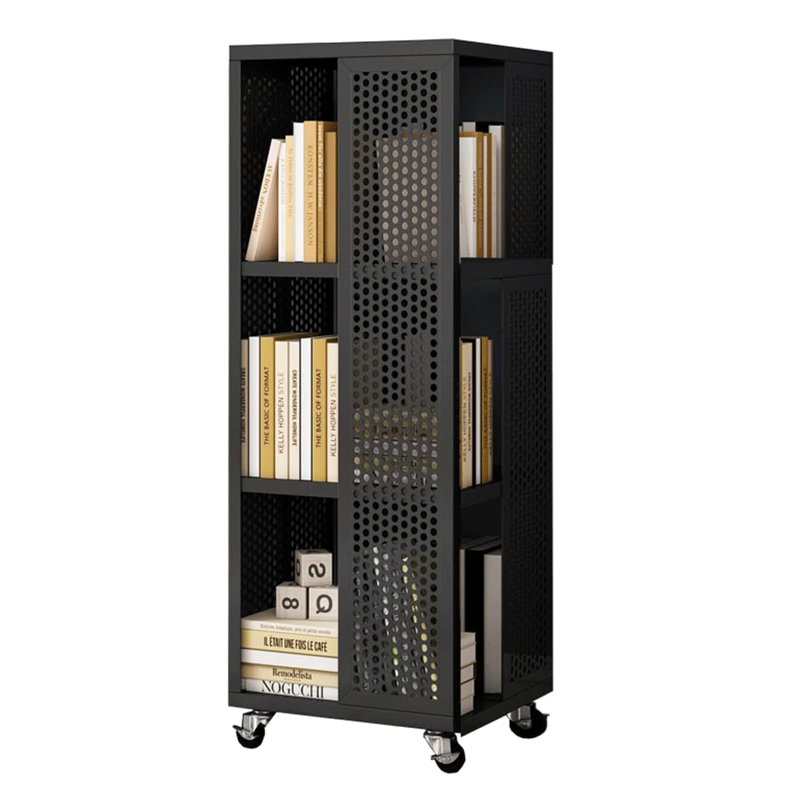 ASerZenith Desktop Bookshelf Bookcases 360° Rotating Bookshelf With Wheels Rolling Bookcase Multi-tiers Book Rack