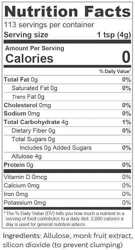 So Nourished Monk Fruit Sweetener with Allulose Powdered - 1:1 Sugar Substitute, Keto - 0 Calorie, 0 Net Carb, Non-GMO (1 lb / 16 oz)