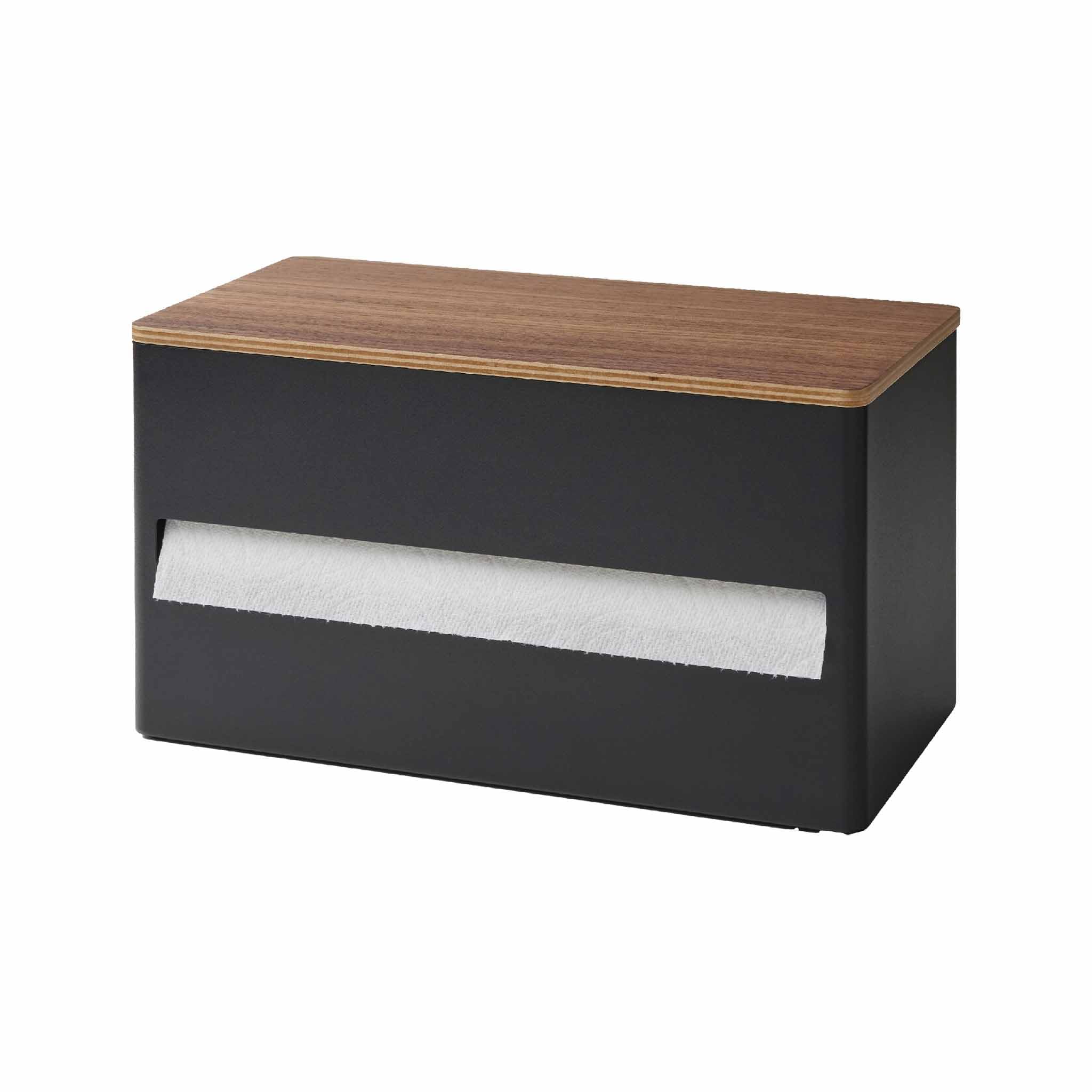 Yamazaki 1644 RIN Kitchen Paper Towel Holder, black, Steel/Wood/Silicone, 31.2 x 16.2 x 17 cm