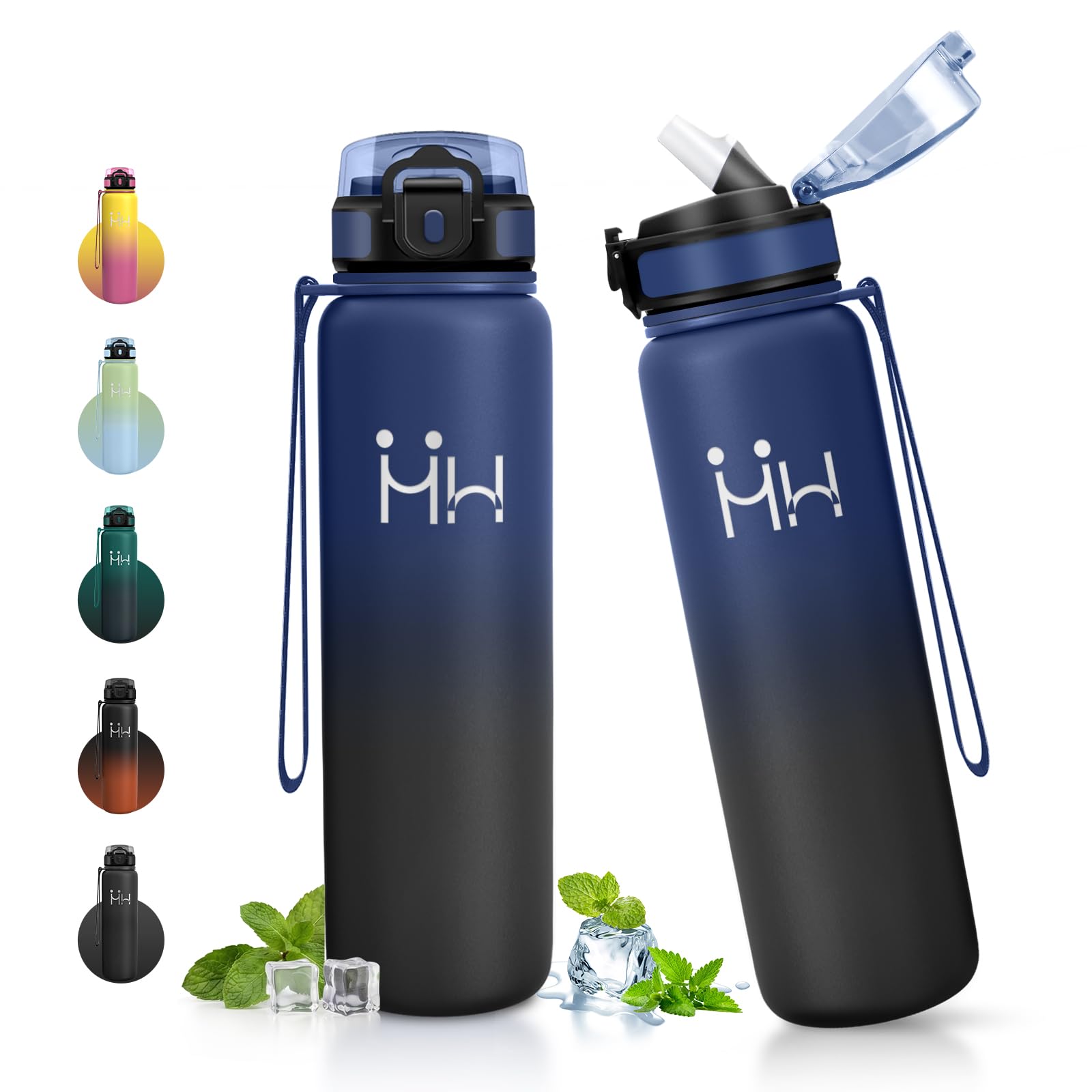 JAPORIA 1L Stainless Steel Water Bottle with Straw, Leakproof, BPA Free, Reusable, Double-Walled Water Bottle, for Hiking, Sports, Gym, Camping