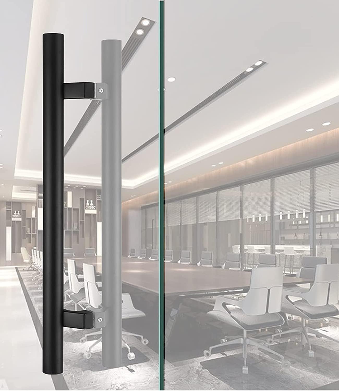 Poignée de porte d'entrée en verre en acier noir mat d'architecte, finition luxe pour intérieur