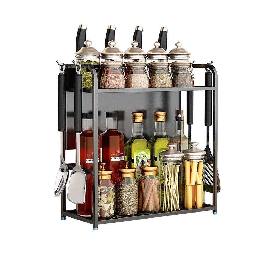 GTHTUHFD Spice Rack Organizer, Stainless Steel Kitchen Condiment Seasoning Shelf Shelf Wall Mount Mesa Black 2 Layer Storage Rack