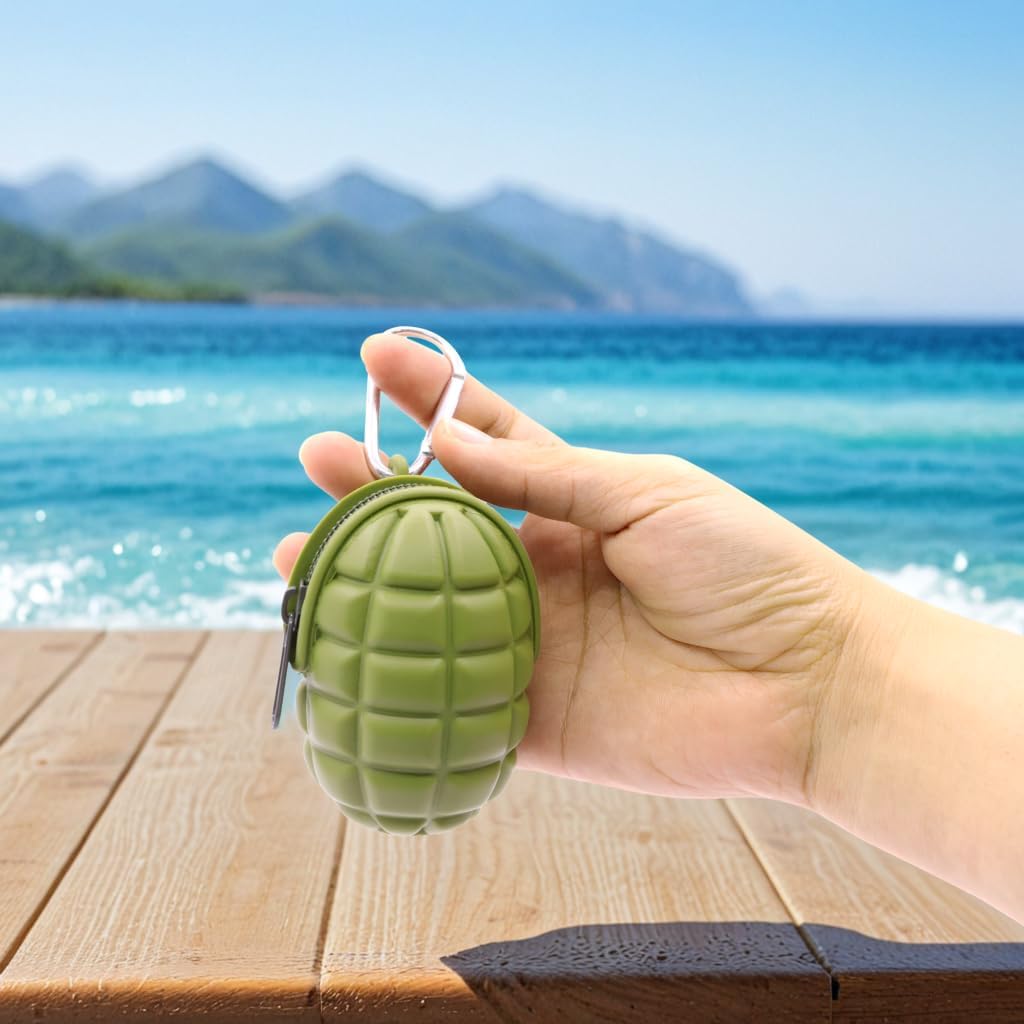 2 Pack Grenade Coin Purse Pouch, Silicone Novelty Funny Wallet Keychain Case,Gifts For men women kids, Portable Small Storage Bag, Zipper Wristlet Wallets