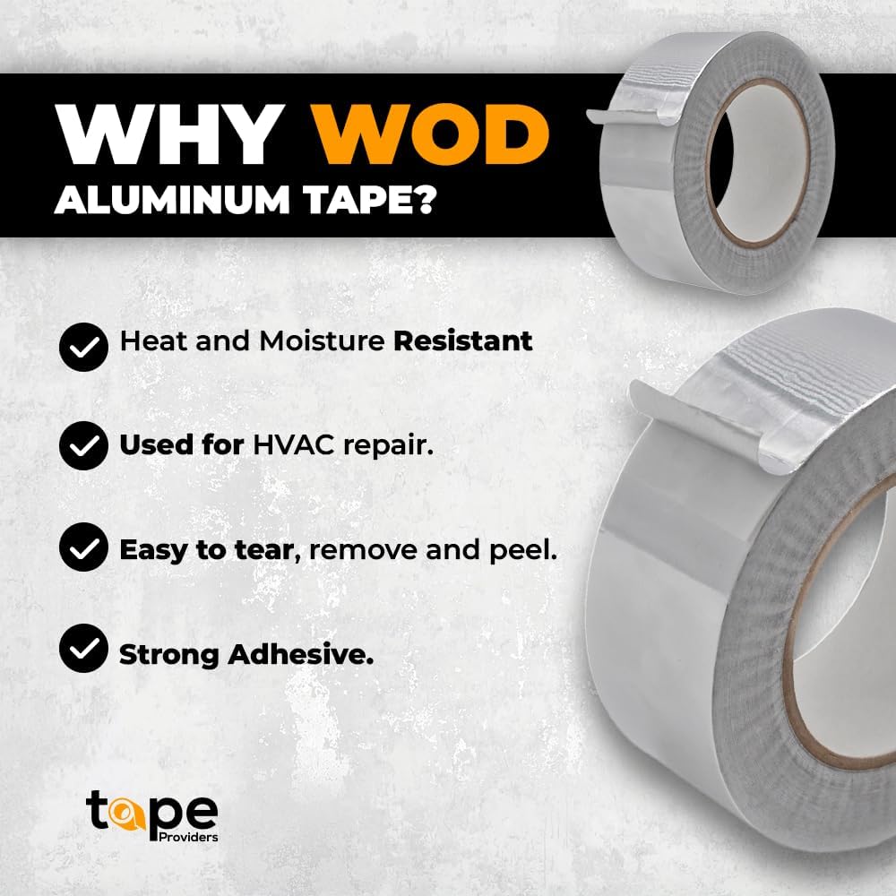 WOD Aluminum Foil Tape - 6 inch x 50 yd. Heat Shield Reflective Sealant Tape - Ideal for HVAC, Duct, Pipe, and Metal Insulation and Repair Home or Business Uses AFTR36