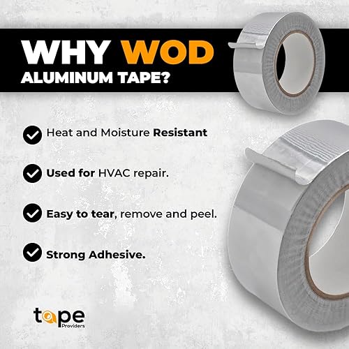 Miniatura 2 de WOD AFTR28 Cinta de papel de aluminio - 3 pulgadas x 150 pies. Cinta selladora reflectante con protección térmica, ideal para aislamiento y