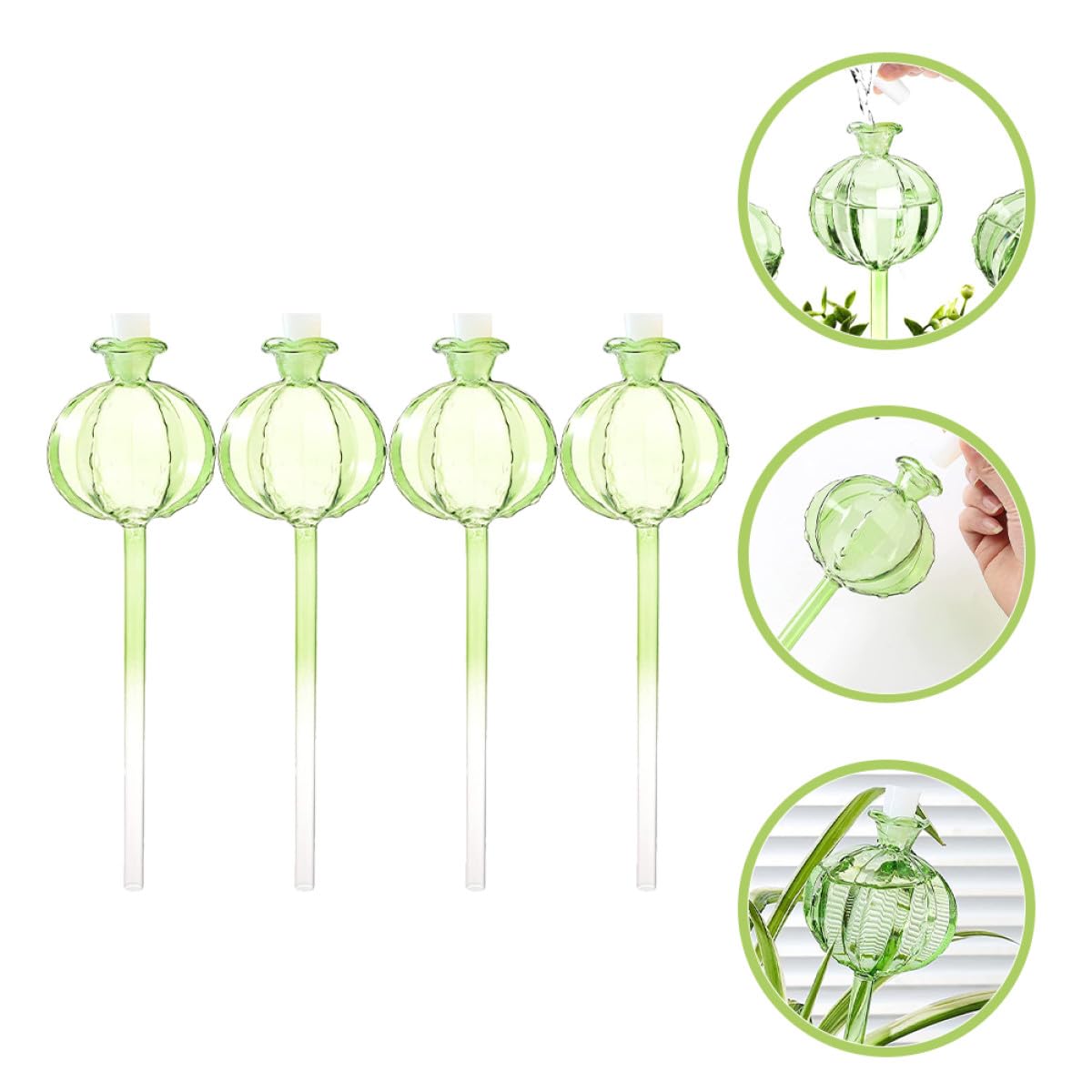 Veemoon Lot de 4 Globes D'arrosage Automatiques en Verre Forme Cactus Transparent, Système D'arrosage Lent pour Plantes en Pot, Jardinage Intérieur et Extérieur, Accessoire Pratique