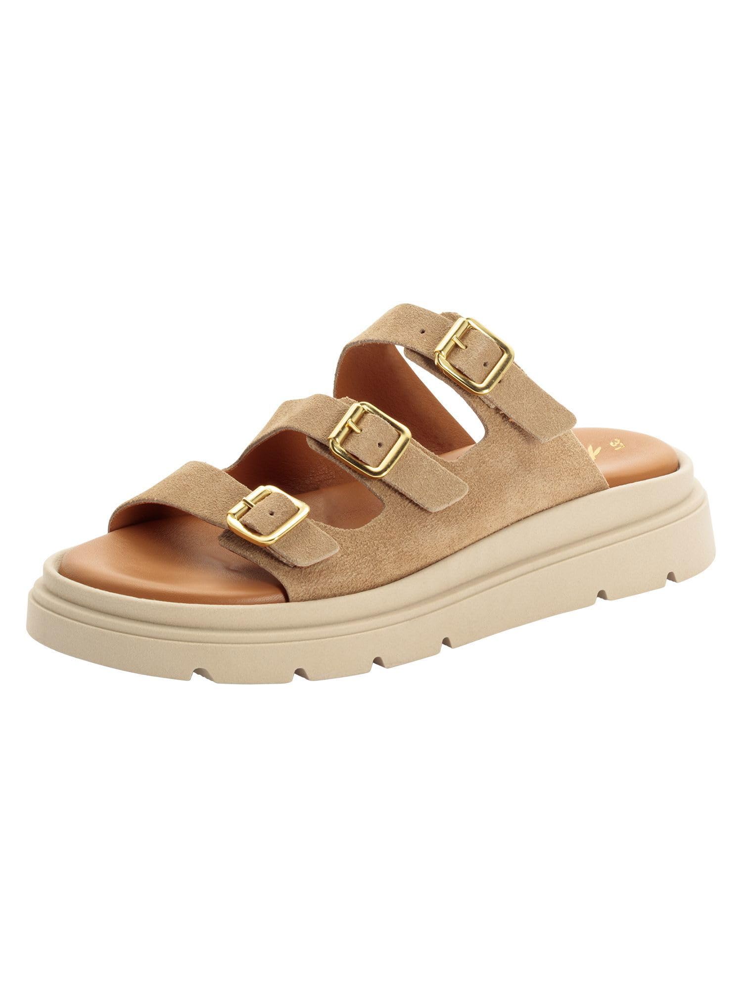 Tamaris Women's leather mules with wedge heel beige 7.5 UK