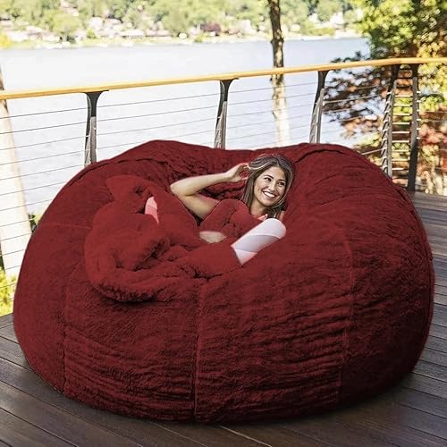 Miniatura 21 de Puf gigante (sin relleno) 5/6/7/8 pies, funda para puf gigante, gruesa, suave, esponjosa, de piel sintética, sofá, cama, puf, sillón reclinable