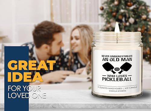 Miniatura 2 de Father Hobbies - Vela de vainilla – Subestima Pickleball – Regalo de jugador de pickleball Picklball Papá Padleball amante abuelo retirado