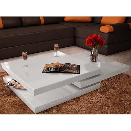 imasay Coffee Table 3 Tiers High Gloss White for Cafe,Home,Living Room,Office