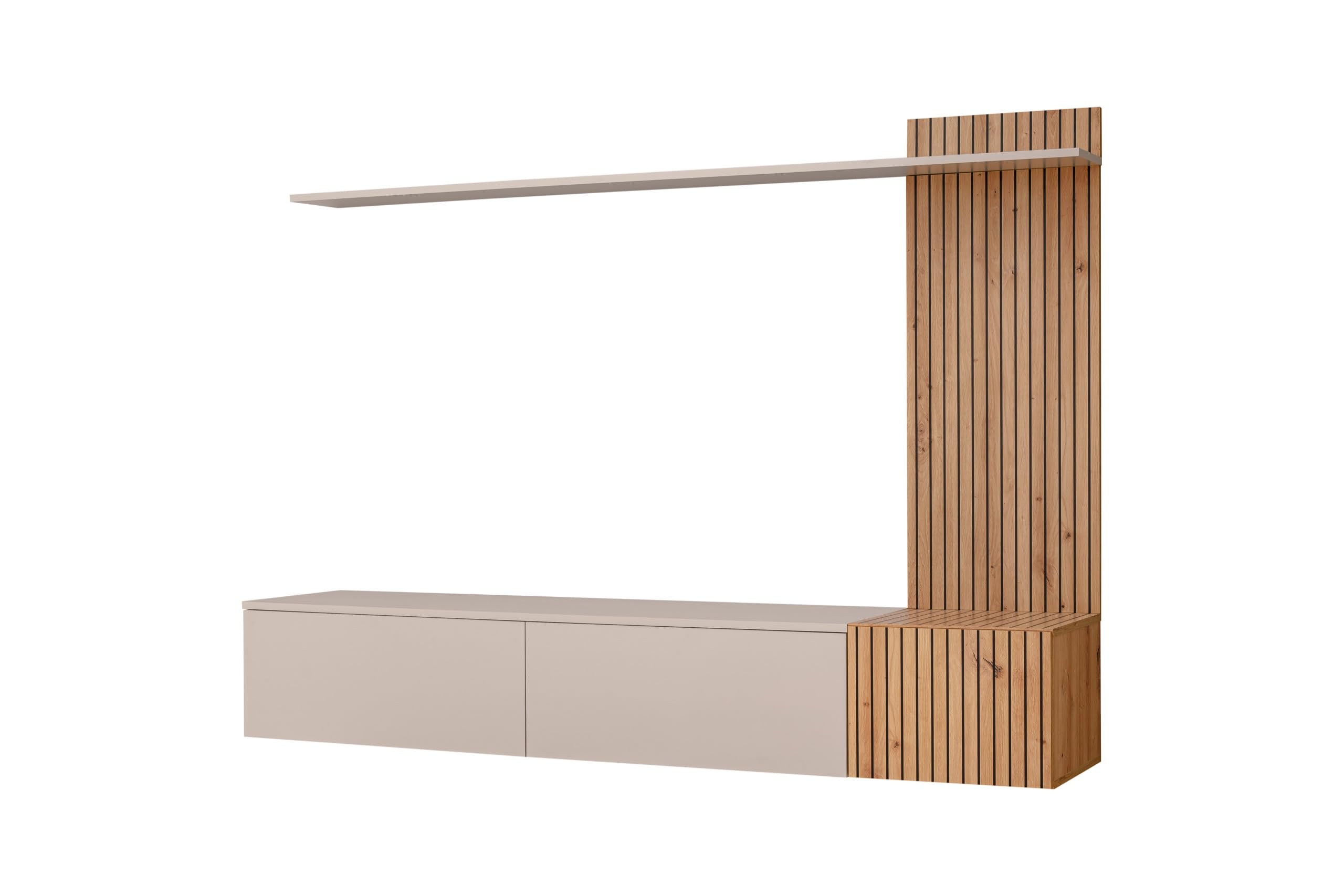 Deconation Ensemble Meuble TV Solo - Beige - L 180 X H 130 X P 40 Cm