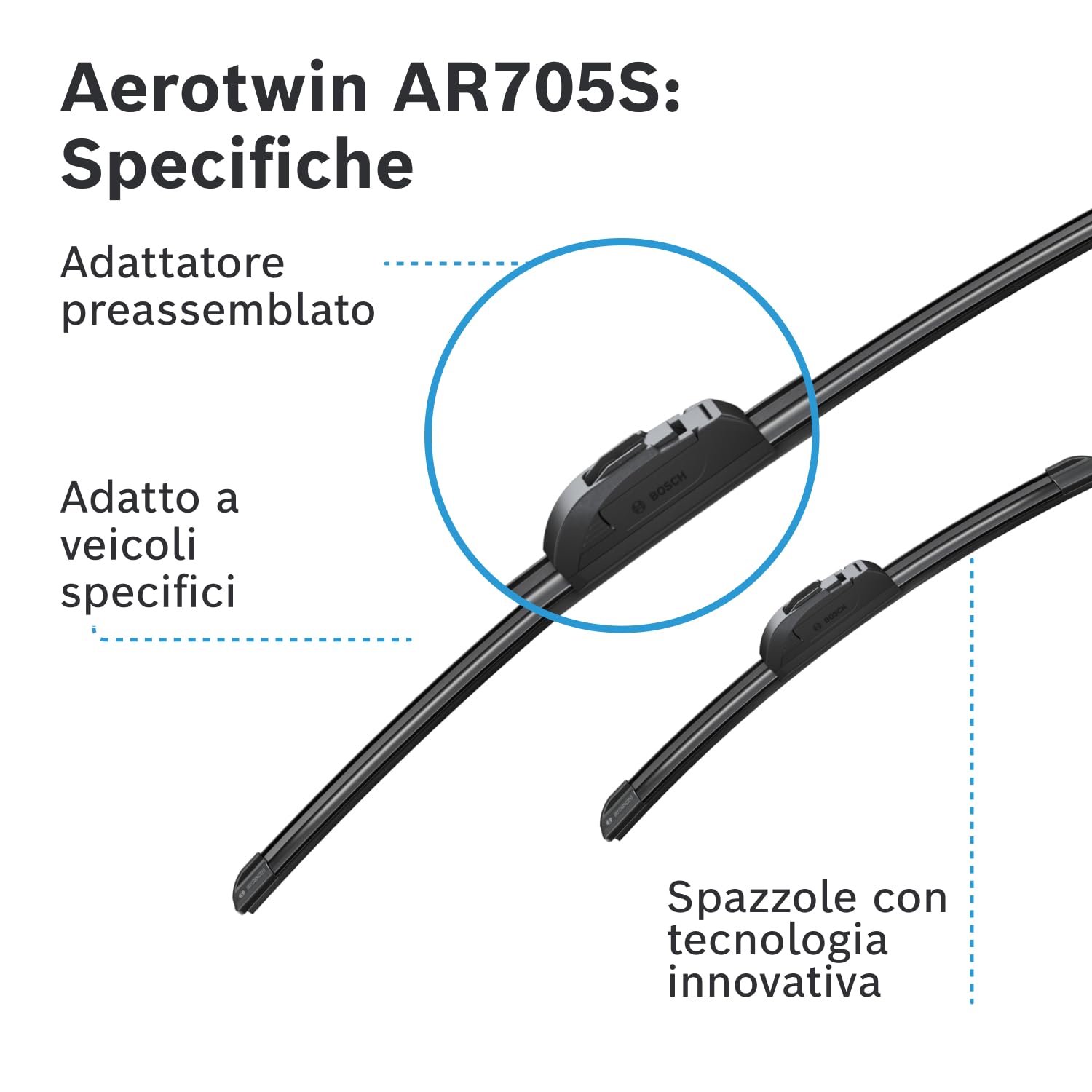 Tergicristalli Bosch Aerotwin AR705S, Lunghezza 700mm/340mm, 1 set per parabrezza anteriore