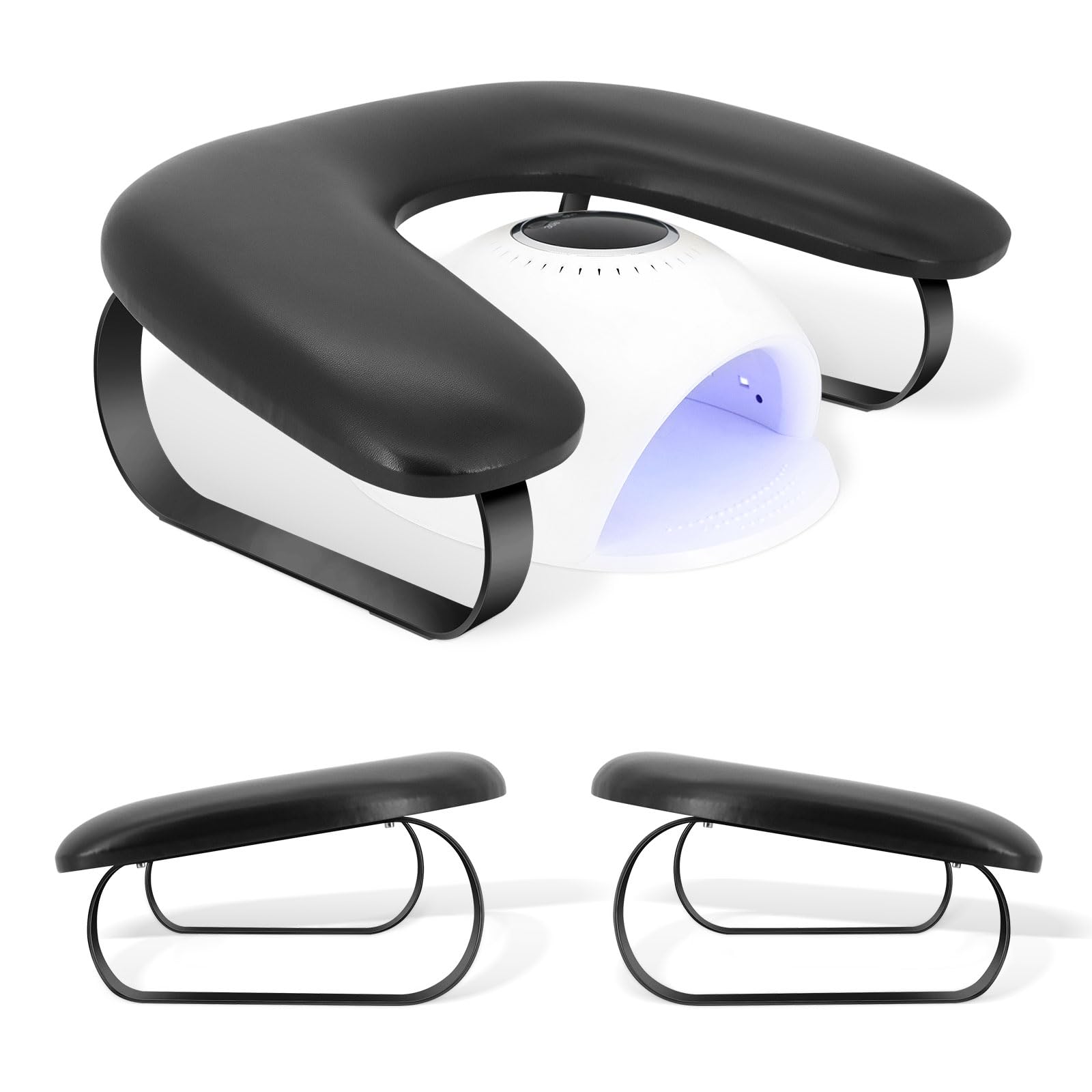 Nagelauflage, ergonomische Handauflage in U-Form, Manikürekissen aus PU-Leder, Nagelkissen mit Halterung aus Edelstahl, für Nagelstudios (schwarz)